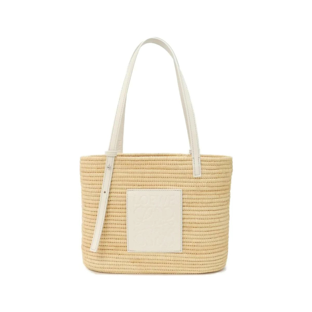 Loewe square basket bag natural raffia white calfskin
